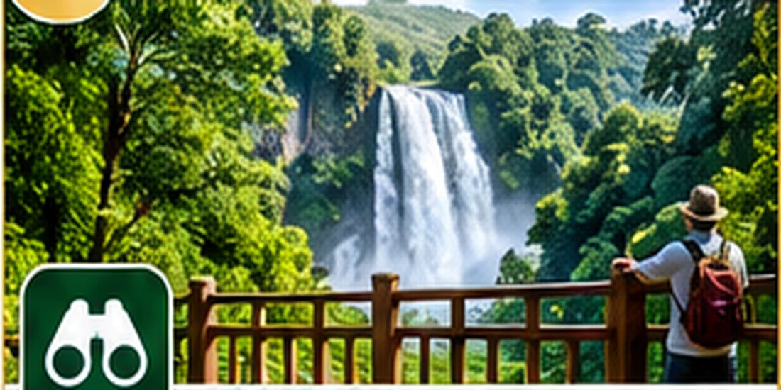 Green tropical waterfall and ecotourism